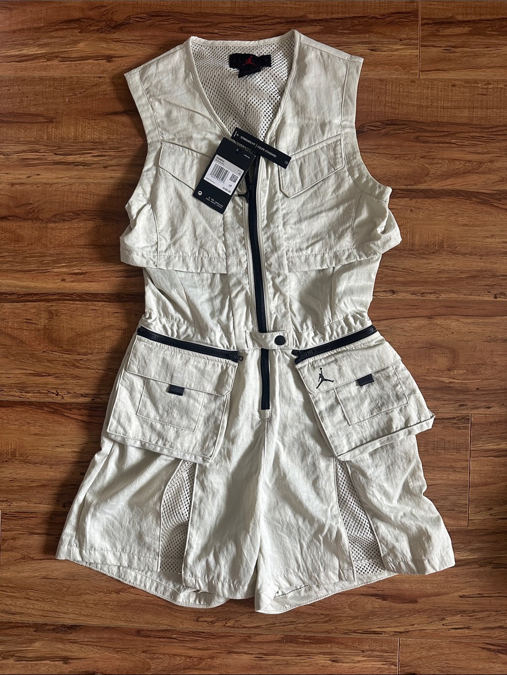 Jordan Off-White Sleeveless Utility Romper with Black Trim